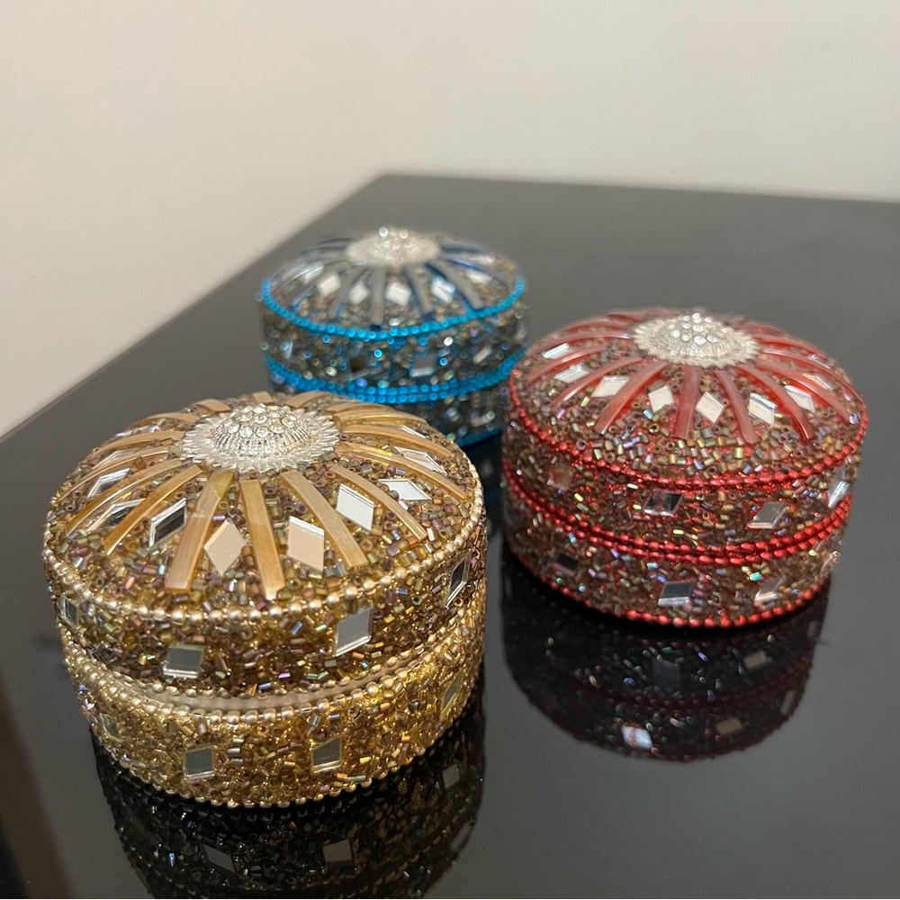 Set of Three Decorative Beaded trinket Boxes